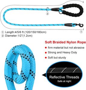 สายจูงสัตว์เลี้ยงแบบมีตะขอเกี่ยวสายจูงสุนัขไนลอนแบบถักสีสะท้อนแสงหลากสี - Product Image 5