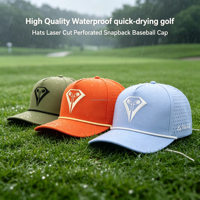 Gorra de Golf de Alta Calidad con Logotipo Bordado en 3D de 5 Paneles, Impermeable, con Orificios Cortados con Láser, Gorras Deportivas de Béisbol Perforadas, Gorras Personalizadas con Cuerda
