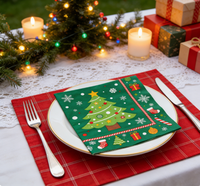 Serviettes en papier jetables sur le thème de l'arbre de Noël vert, décoration de fête de Noël, serviettes jetables sur le thème de l'arbre de Noël vert en gros