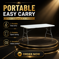 Table pliante rectangulaire de 6 pieds, en plastique, pliable, portable, pour fêtes, camping, pique-niques et repas en plein air