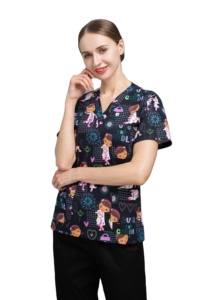 Top di alta qualità con stampa animalier multicolore Scrub Top Scrub uniformi set Scrub <span class=keywords><strong>medici</strong></span> Scrub <span class=keywords><strong>medici</strong></span> uniforme infermiera <span class=keywords><strong>lavoro</strong></span> di laboratorio - Product Image 4