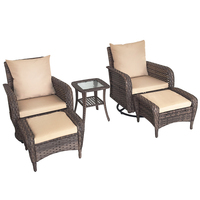 Ensemble de mobilier de patio extérieur en rotin PE, fauteuils pivotants à bascule avec repose-pieds et table d'appoint, ensemble de conversation résistant aux intempéries