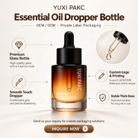 Flacon compte-gouttes en verre 20 ml avec impression UV, logo personnalisé, emballage cosmétique pour huile capillaire et huile à barbe, commande en gros