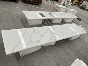 Comptoir de cuisine d'hôtel moderne avec quartz blanc Calacatta, quartz artificiel, taille et épaisseur personnalisables, garantie à vie - Product Image 2