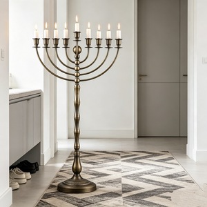 Hanukkah Iron Nine Headed <b>Candlestick</b> Vintage Metal <b>Tall</b> Candle Holder Religious Festival Decoration - Product Image 4