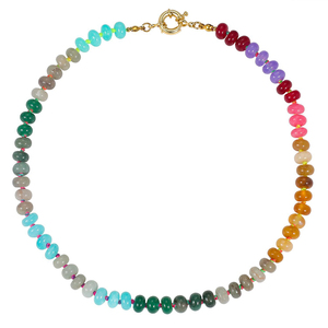 Bijoux d'été en pierre naturelle faits à la main Boho plaqué or coloré arc-en-ciel perlé pierre précieuse surfeur plage tour de cou fiançailles géométrique - Product Image 1