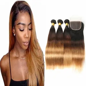 Hot Selling 3 Tone Ombre Bundles Human Hair 30 Inch Virgin Brazilian Hair Straight Cheap Human Hair Weave Bundles