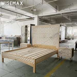 WISEMAX-muebles de dormitorio de estilo español, marco de madera maciza con diseño de flor curvada, cabecero alto de estilo francés, camas - Product Image 5