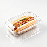 Boîte à hot-dogs jetable en PET transparent, écologique, avec couvercle articulé, pour saucisses, pains, vente à emporter, qualité alimentaire, chewing-gum, sushis
