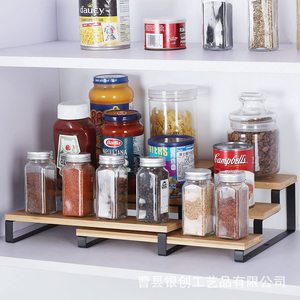 Estante para Especias de Bambú de 4 Niveles, Organizador de Almacenamiento de Cocina Expandible, Tipo Vertical, Color Madera, Rectangular, Multiusos - Product Image 2