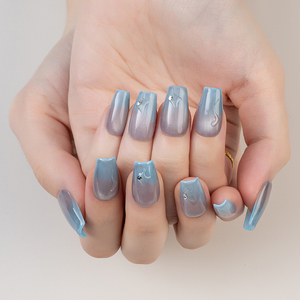 <span class=keywords><strong>Uñas</strong></span> Postizas Acrílicas Reutilizables de Diseño Minimalista con Efecto Ojo de Gato <span class=keywords><strong>Azul</strong></span>, Degradado <span class=keywords><strong>Azul</strong></span>, Hechas a Mano, 10 Piezas - Product Image 2