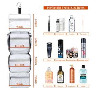 Borsa <span class=keywords><strong>da</strong></span> Viaggio Appendibile alla Moda con Chiusura a Cerniera a Righe, <span class=keywords><strong>Organizer</strong></span> per <span class=keywords><strong>Trucchi</strong></span> Pieghevole in Poliestere con 4 Scomparti e Gancio Robusto - Product Image 4