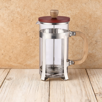 Cafetière à pression française, théière, en acier inoxydable, avec récipient intérieur en verre et bambou, couvercle en bambou, filtre, cafetière à thé française