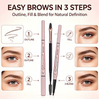 Crayon à sourcils waterproof longue tenue à marque privée, stylo teinté semi-permanent doux pour microblading, gel à sourcils double embout