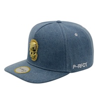 Topi Snapback Denim 5 Panel Logo Metal Custom OEM dengan Pinggiran Rata