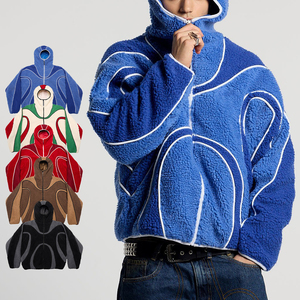 KingSen Custom Embroidered Patchwork High Neck Hooded Zipped Breathable <b>Sherpa</b> Fleece Fluffy Colorblock Warm Winter <b>Jacket</b> - Product Image 3