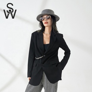 <span class=keywords><strong>Chaqueta</strong></span> de decoración de cadena informal de manga larga sobre <span class=keywords><strong>chaqueta</strong></span> de <span class=keywords><strong>mujer</strong></span> de oficina negra de gran tamaño - Product Image 6