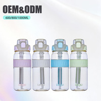 Bouteille d'eau portable pour enfants, grande capacité, avec logo personnalisé, couleurs pastel, couvercle rabattable avec paille, bande antidérapante, idéale pour le camping – Offre spéciale