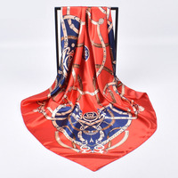 Foulard carré de luxe en satin de soie 90x90cm pour femme, motif à carreaux, style printemps, châle, hijab, bandana