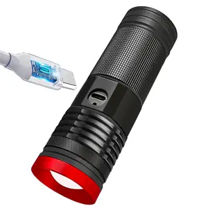新款IPX5防水铝合金伸缩变焦C型充电强光理解发光二极管手电筒激光手电筒