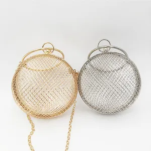 unique shape new mode small metallic messenger chain tote handbag bride bag for women's small round crossbody bag 3039