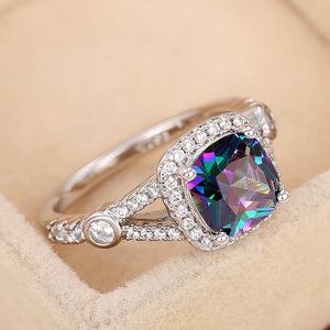 Anello di fidanzamento quadrato colorato per donna, elegante gioiello da dito alla moda per matrimonio - Product Image 4