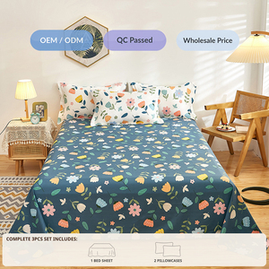Set di Lenzuola <span class=keywords><strong>in</strong></span> Cotone Intrecciato 3 Pezzi con Stampa Floreale Oversize King Size e Federe Stile Country House Inn Personalizzabile - Product Image 1