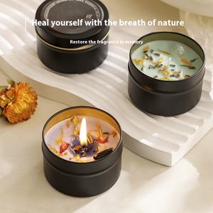 Home Fragrância Ferro Premium Pode Vela Perfumada Handheld Flores Secas Deluxe Floral Natural Botânico Vela De Cera De Soja - Product Image 3