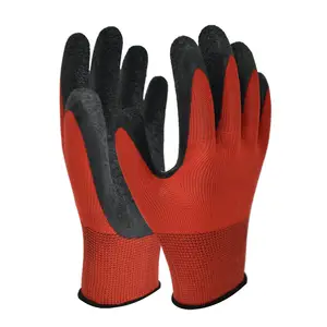 13G nylon latex palm soaked work gloves wrinkled polyester latex coated garden gloves can be customized logo