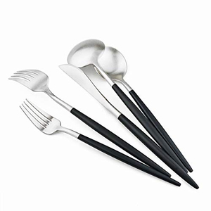Modern Round Handle Stainless Steel Dinnerware Sets Mirror Polished Nordic Style Gold Knife Fork Spoon 5-Piece Wedding Home Gift - Product Image 1