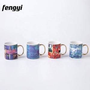 แก้วเซรามิกเคลือบสีสันสดใสแบบกำหนดเอง แก้วกาแฟเซรามิกขอบทองพร้อมหูจับสีทอง - Product Image 6