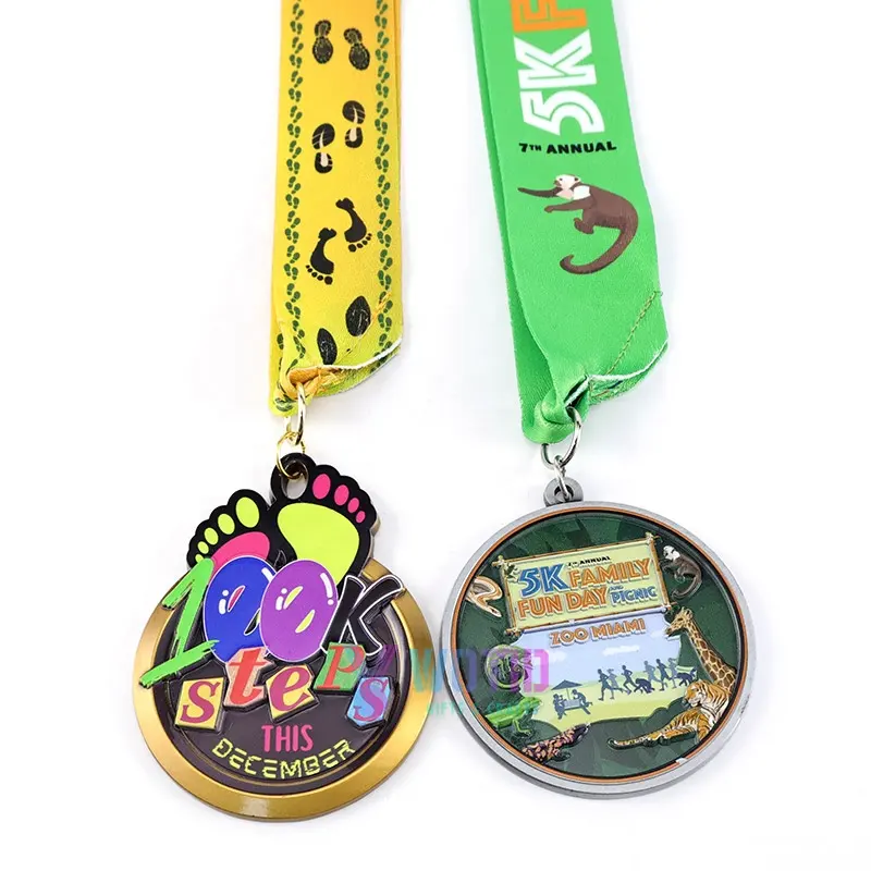 Custom Design Your Own Zinc Alloy 3D Gold Metal Award21K 42K Marathon Running Sport UV-Printing Medal
