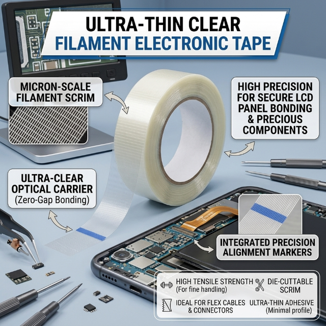 Ultra Thin Clear Filament Tape for Smartphone Electronic Screen LCD Display Panel Bonding Precise Component Fixing Stickers