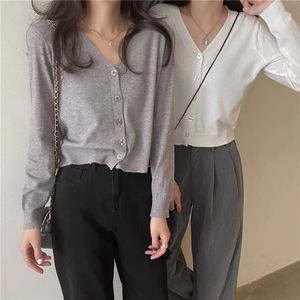 HANO Fábrica <span class=keywords><strong>al</strong></span> <span class=keywords><strong>por</strong></span> <span class=keywords><strong>mayor</strong></span> suelta primavera y otoño cárdigan corto de cintura alta de manga larga abrigo corto con cuello en V cárdigan de punto - Product Image 2