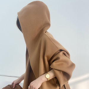 بيع بالجملة للبيع بالتجزئة معطف نسائي أنيق من الصوف تصميم بسيط دافئ بغطاء رأس لفصل الشتاء إغلاق حزام صوف عالي الجودة - Product Image 2