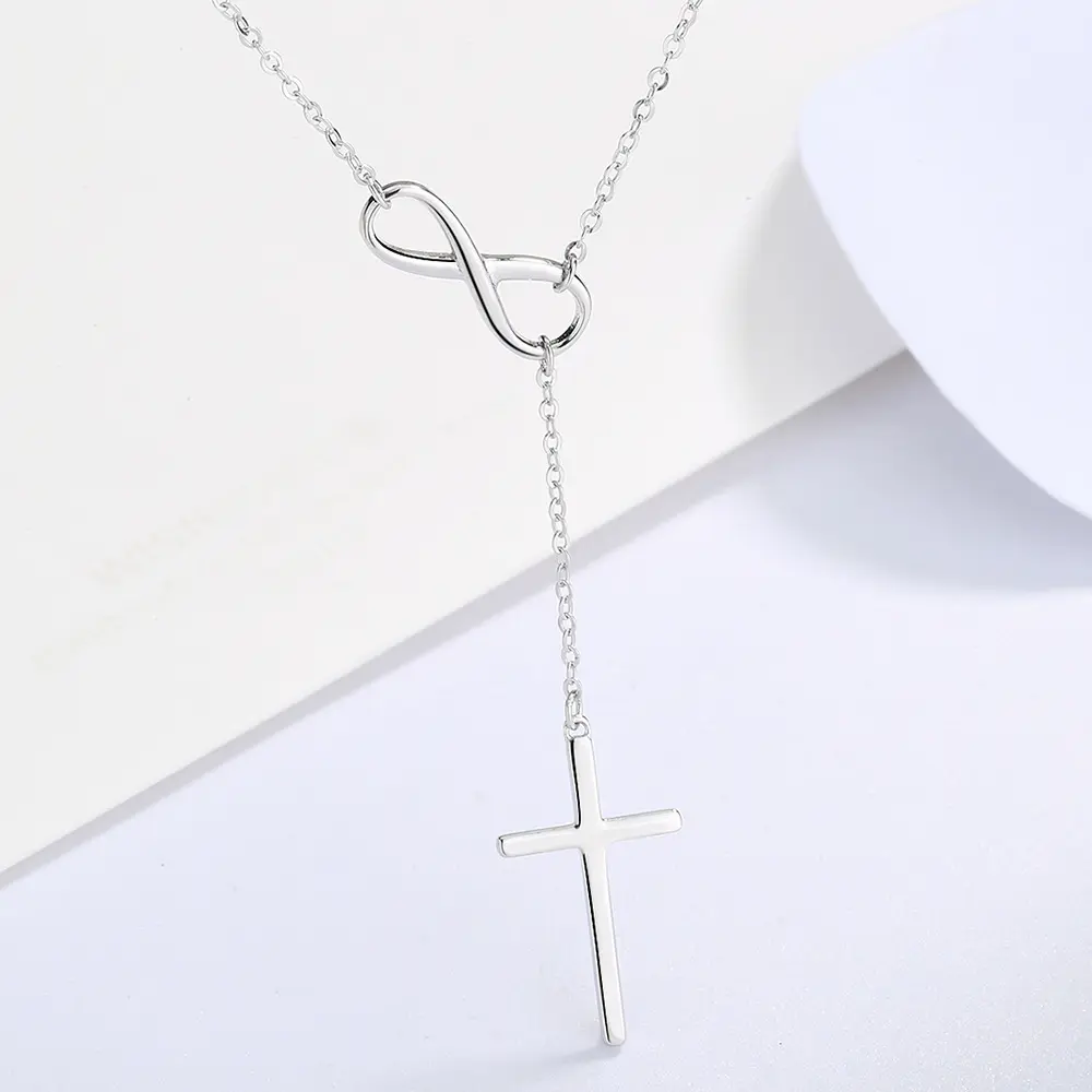Best selling infinity and cross necklace chain pendant rhodium plated silver S925