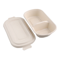 Bols jetables 32OZ, récipient alimentaire en Fiber soluble, boîte à Lunch, bagate boisée avec couvercles en PP, 2 compartiments remplaçables