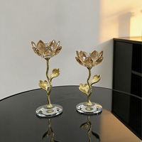 Luxuriöses Champagner-Kristall Lotus-Kerzenhalter-Set, 3-teilig, Goldener Kerzenständer, Hochzeitstisch-Dekoration, Wohnraumdekoration