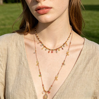 Kalung Statement Hantan Boutique Jewelry Boho Batu Alam Warna-warni Liontin Buatan Tangan dengan Rumbai Manik-manik untuk Wanita