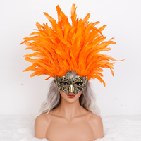 Masque vénitien antique personnalisé en or avec coiffe en plumes, masque de costume de luxe pour carnaval, festival du Mardi Gras