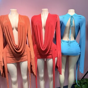 Vestido Mini Bodycon de Cuello Drapeado y Cintura Natural, Tejido Transparente, Manga Larga, Sin Espalda, para Uso Diario, Tendencia 2025 para <span class=keywords><strong>Mujer</strong></span> - Product Image 3