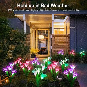 Lampes solaires LED d'extérieur pour jardin avec de grandes fleurs de lys, étanches IP67, 7 couleurs changeantes, décoration de patio et de cour, cadeau pour maman - Product Image 3