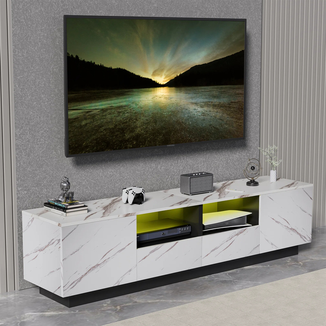 Modern TV Stand Entertainment Center TV Stand with Large Storage Console Table Media Cabinet for Living Room Bedroom White