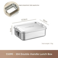 Boîte à lunch bento en acier inoxydable, couvercle en plastique anti-fuite, simple, compatible micro-ondes, 2 compartiments, pour enfants et adolescents