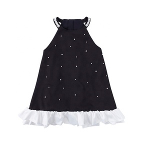 Robe d'été décontractée noire à bretelles spaghetti avec décorations de perles et ourlet à volants pour fillette - Product Image 5