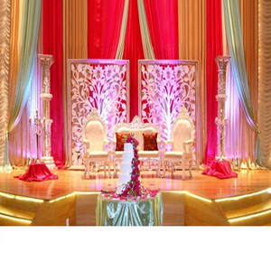 Wedding Stage with Flower Backdrop and Beautiful Fiberglass Panels Most Stylish Fiber Back-Frames For Reception Stages - Product Image 1