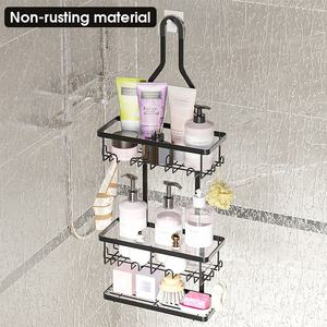 Support de salle de bain moderne à trois niveaux en fer avec crochet, support pour pommeau de douche, rangement pour shampoing et accessoires de douche, outil métallique pour le nettoyage des toilettes et de la vaisselle - Product Image 3