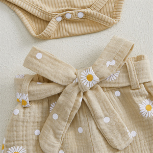 Mùa thu trẻ sơ sinh rắn Gân Dài Tay Áo Romper Daisy quần Headband 3pcs trang phục bé gái quần áo <span class=keywords><strong>Set</strong></span> - Product Image 6