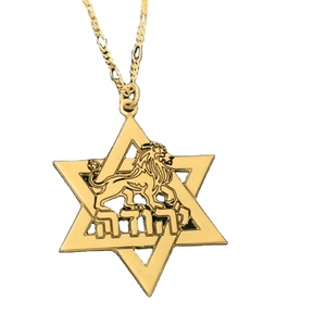 Collar con colgante de León judío con <span class=keywords><strong>nombre</strong></span> hebreo personalizado para hombre, chapado en oro de 18K, joyería israelí de alto pulido para hombre - Product Image 1