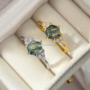 Modern Minimalist Moss Agate Octagon Bezel Set <b>Ring</b> Unique Gemstone <b>Statement</b> for Weddings and Parties <b>Ring</b> for Women - Product Image 1